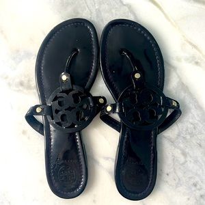 Tory Burch Miller Sandals, Size 10, Black Patent Leather